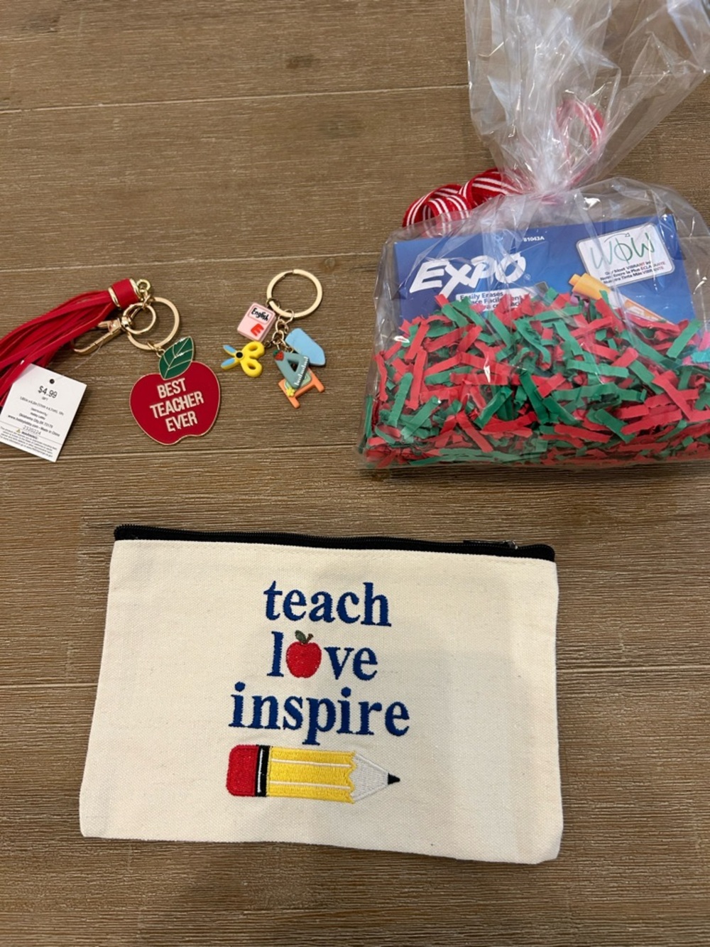 Teach Love Inspire Canvas Pouch with Teacher Keychains and Expo markers